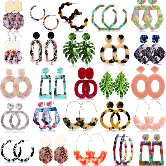 25 Pairs Acrylic Resin Statement Earrings Set for Women Mottled Hoop Fashion Dro - Picture 1 of 7